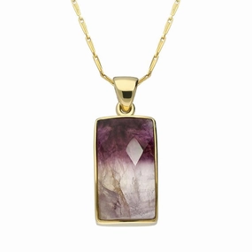 18ct Yellow Gold Blue John Faceted Unique Oblong Necklace