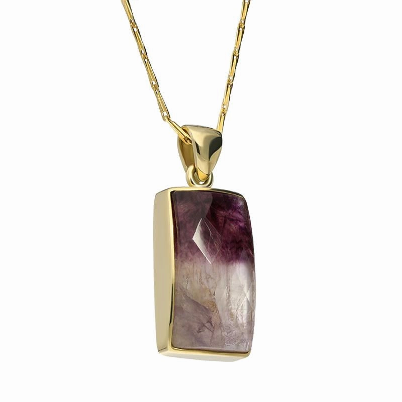 18ct Yellow Gold Blue John Faceted Unique Oblong Necklace