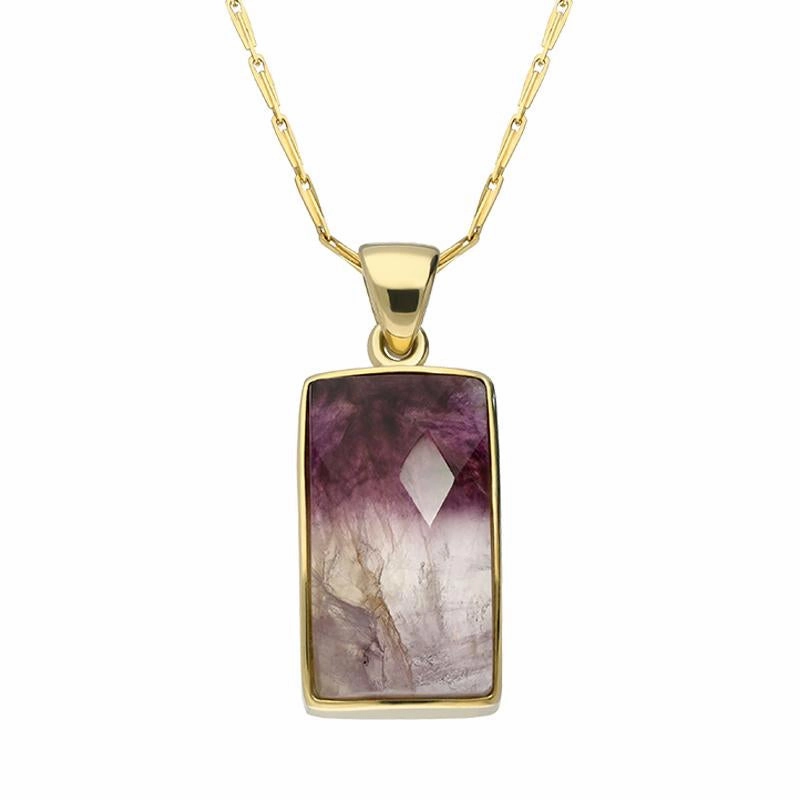 18ct Yellow Gold Blue John Faceted Unique Oblong Necklace