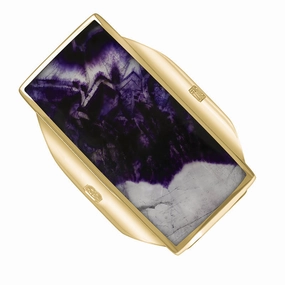 18ct Yellow Gold Blue John Hallmark Large Oblong Ring
