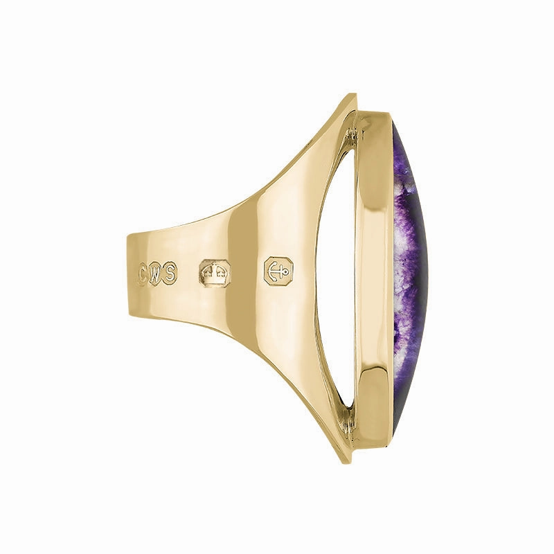18ct Yellow Gold Blue John Hallmark Large Oval Ring