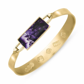 18ct Yellow Gold Blue John Hallmark Wide Oblong Bangle