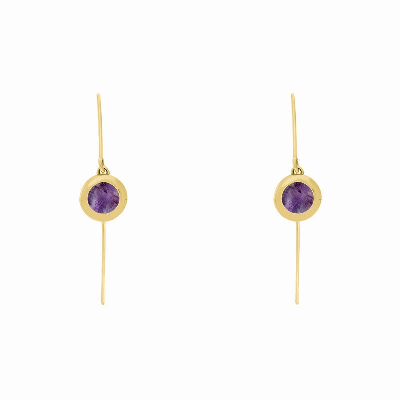 18ct Yellow Gold Blue John Heart Disc Drop Earrings
