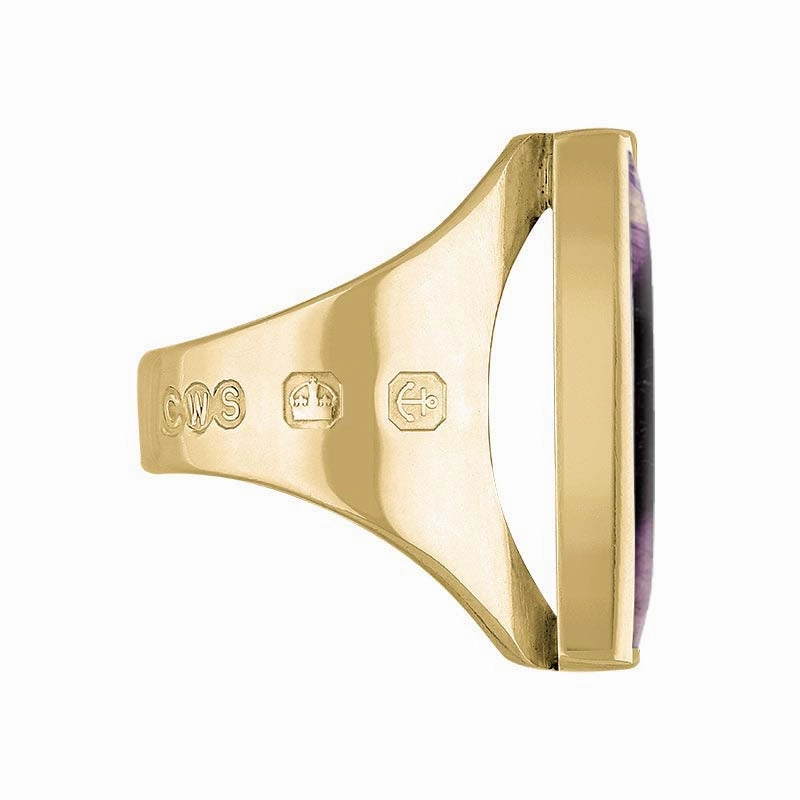 18ct Yellow Gold Blue John King's Coronation Hallmark Medium Oblong Ring D