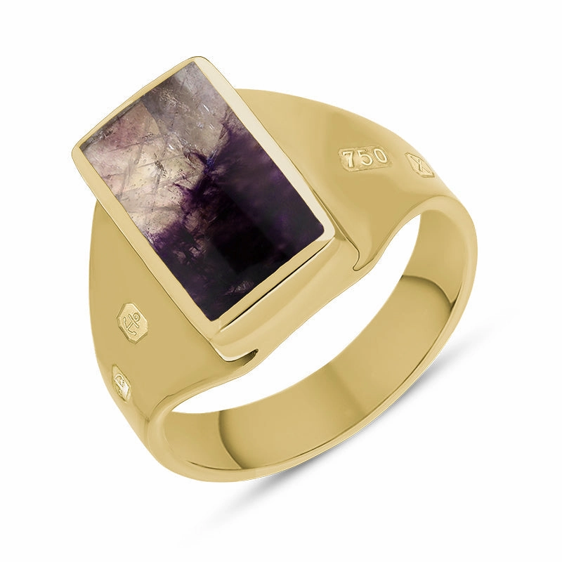 18ct Yellow Gold Blue John King's Coronation Hallmark Small Oblong Ring D