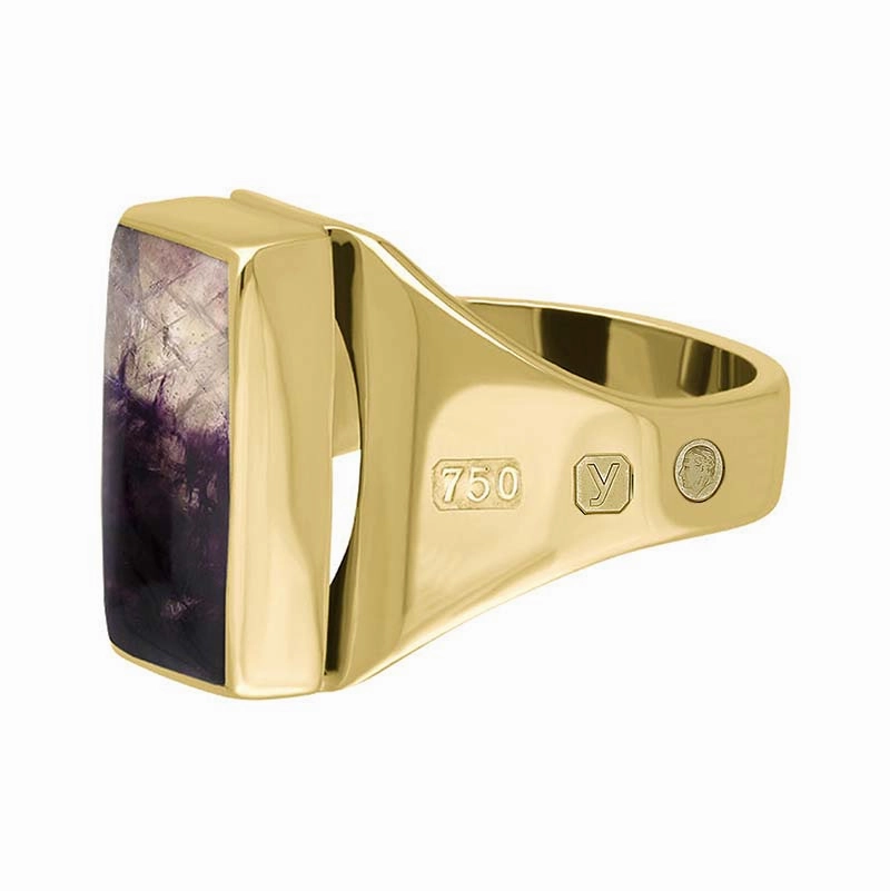18ct Yellow Gold Blue John King's Coronation Hallmark Small Oblong Ring D