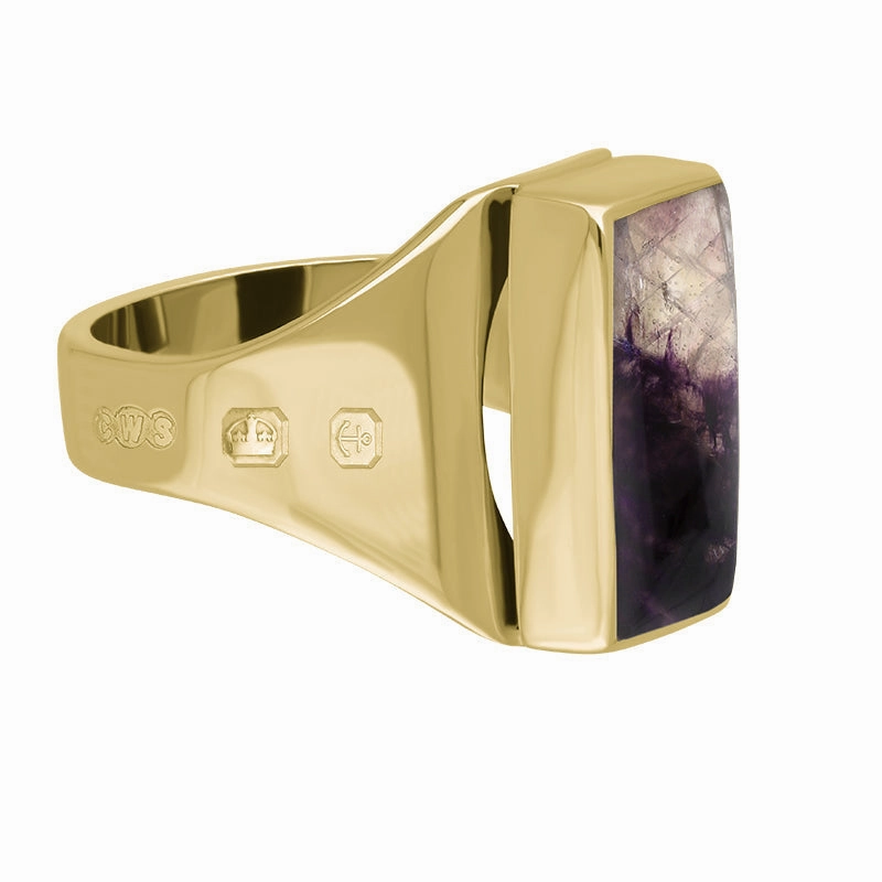 18ct Yellow Gold Blue John King's Coronation Hallmark Small Oblong Ring D