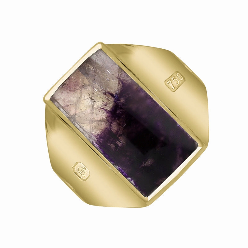 18ct Yellow Gold Blue John King's Coronation Hallmark Small Oblong Ring D