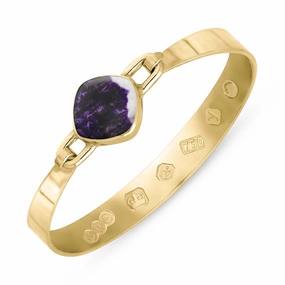 18ct Yellow Gold Blue John King's Coronation Hallmark Wide Cushion Bangle D