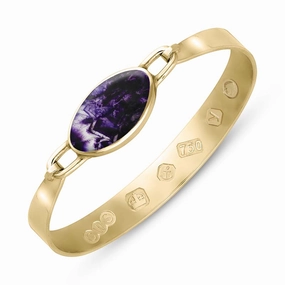18ct Yellow Gold Blue John King's Coronation Hallmark Wide Oval Bangle D