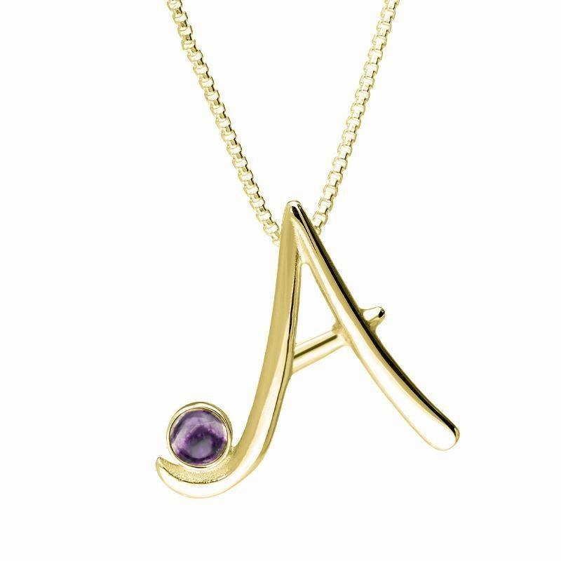 18ct Yellow Gold Blue John Love Letters Initial A Necklace