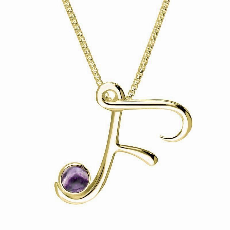 18ct Yellow Gold Blue John Love Letters Initial F Necklace