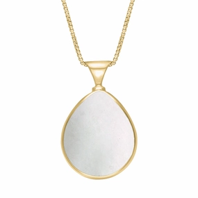 18ct Yellow Gold Blue John Mother of Pearl King's Coronation Hallmark Double Sided Pear-shaped Necklace D