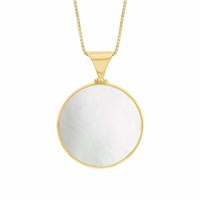 18ct Yellow Gold Blue John Mother of Pearl Queens Jubilee Hallmark Double Sided Round Necklace D