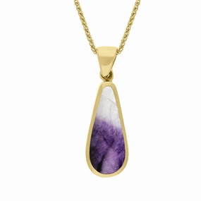 18ct Yellow Gold Blue John Mother Of Pearl Small Double Sided Pear Cut Fob Necklace