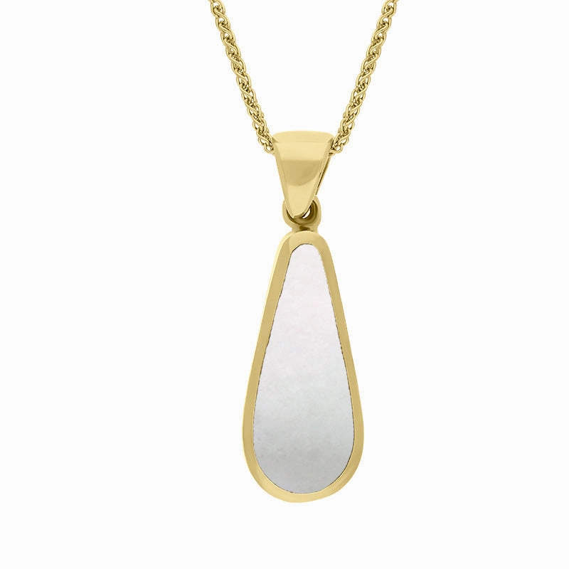 18ct Yellow Gold Blue John Mother Of Pearl Small Double Sided Pear Cut Fob Necklace
