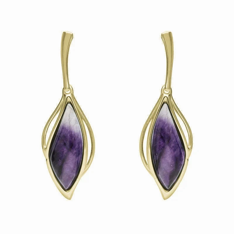 18ct Yellow Gold Blue John Open Marquise Drop Earrings