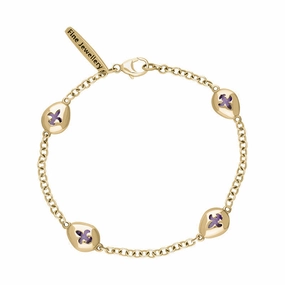 18ct Yellow Gold Blue John Oval Fleur De Lis Detail Four Stone Bracelet