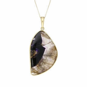 18ct Yellow Gold Blue John Oval Necklace D