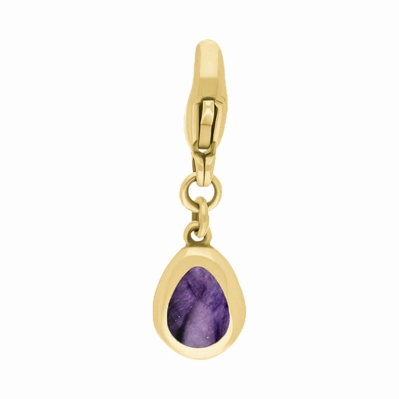 18ct Yellow Gold Blue John Pear Shaped Fleur De Lis Clip Charm