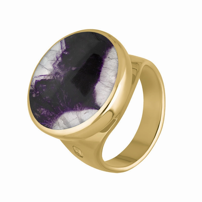 18ct Yellow Gold Blue John Queen's Jubilee Hallmark Small Round Ring D