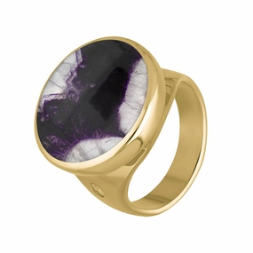 18ct Yellow Gold Blue John Queen's Jubilee Hallmark Small Round Ring D