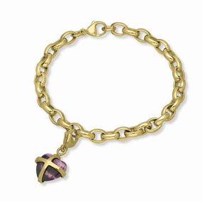 18ct Yellow Gold Blue John Small Cross Heart Charm Bracelet