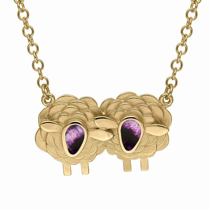 18ct Yellow Gold Blue John Two Large Sheep Necklace