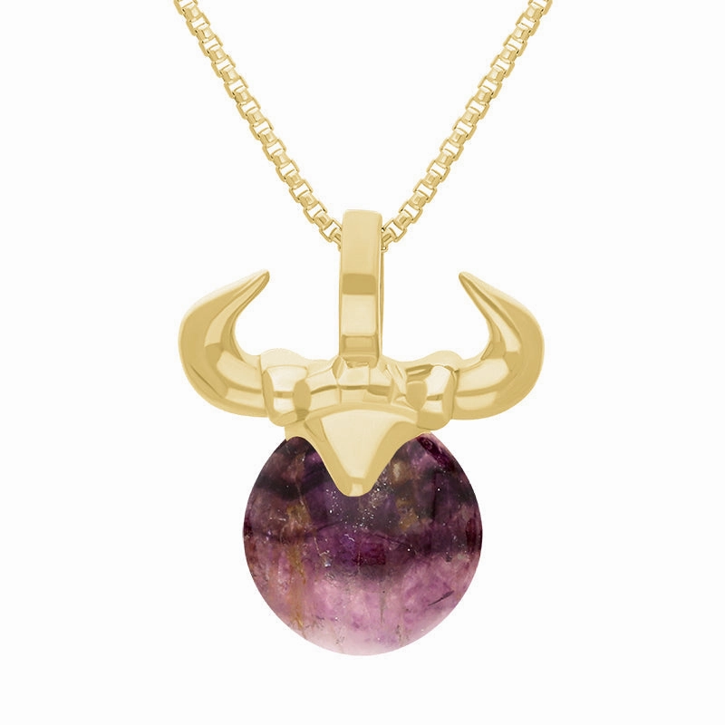 18ct Yellow Gold Blue John Zodiac Taurus 10mm Bead Pendant