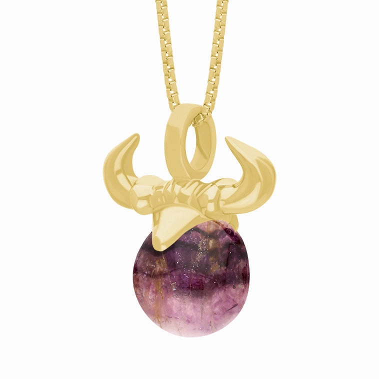 18ct Yellow Gold Blue John Zodiac Taurus 10mm Bead Pendant