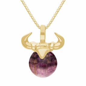 18ct Yellow Gold Blue John Zodiac Taurus 10mm Bead Pendant