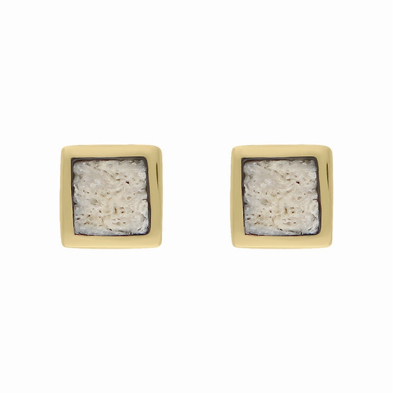 18ct Yellow Gold Coquina Dinky Square Stud Earrings