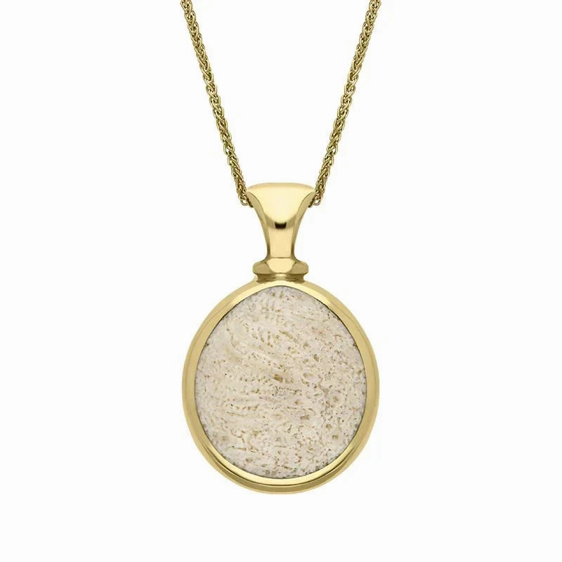 18ct Yellow Gold Coquina Larimar Small Double Sided Pear Fob Necklace