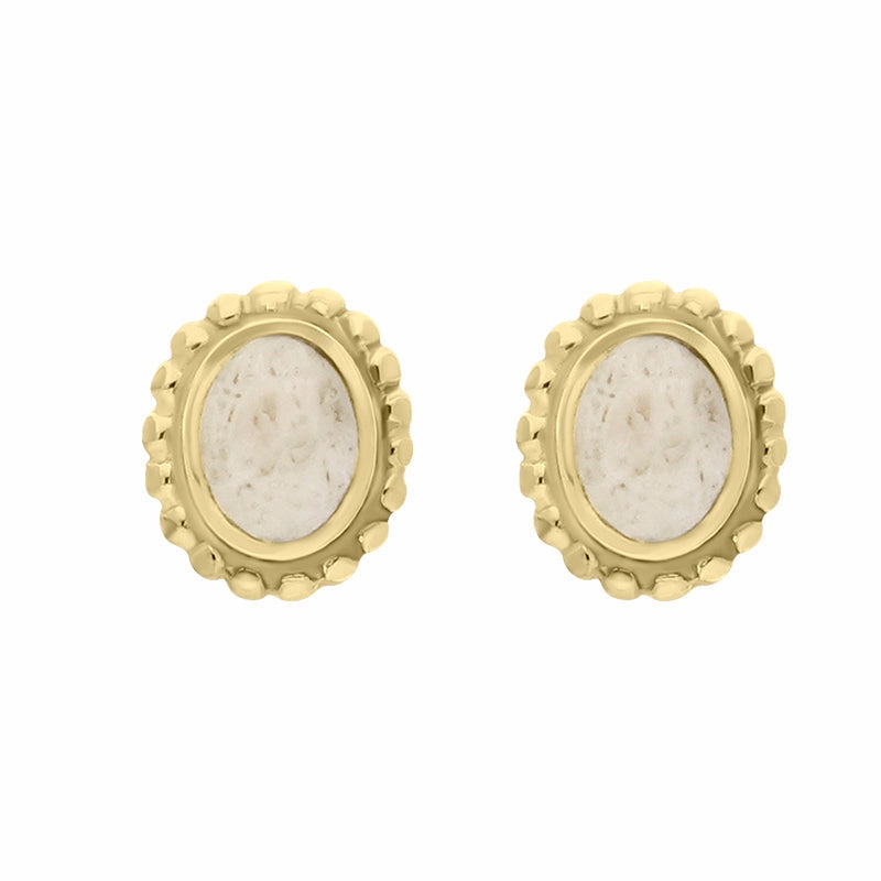 18ct Yellow Gold Coquina Oval Bobble Edge Stud Earrings