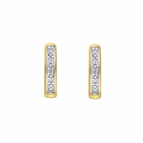 18ct Yellow Gold Diamond 10mm Domed Hoop Earrings