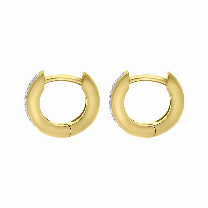 18ct Yellow Gold Diamond 10mm Domed Hoop Earrings