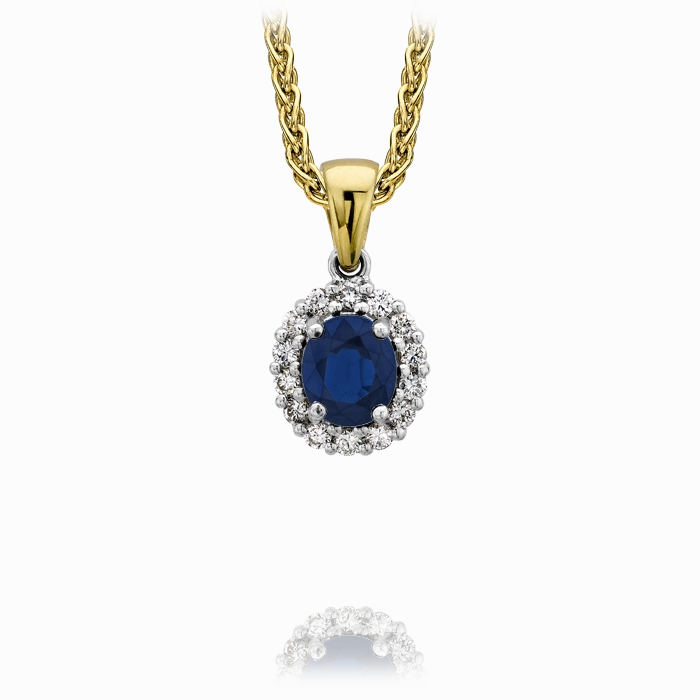 18ct Yellow Gold Diamond and Sapphire Oval Cluster Necklace