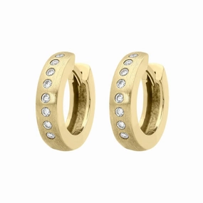 18ct Yellow Gold Diamond Brilliant Cut Satin Hoop Earrings