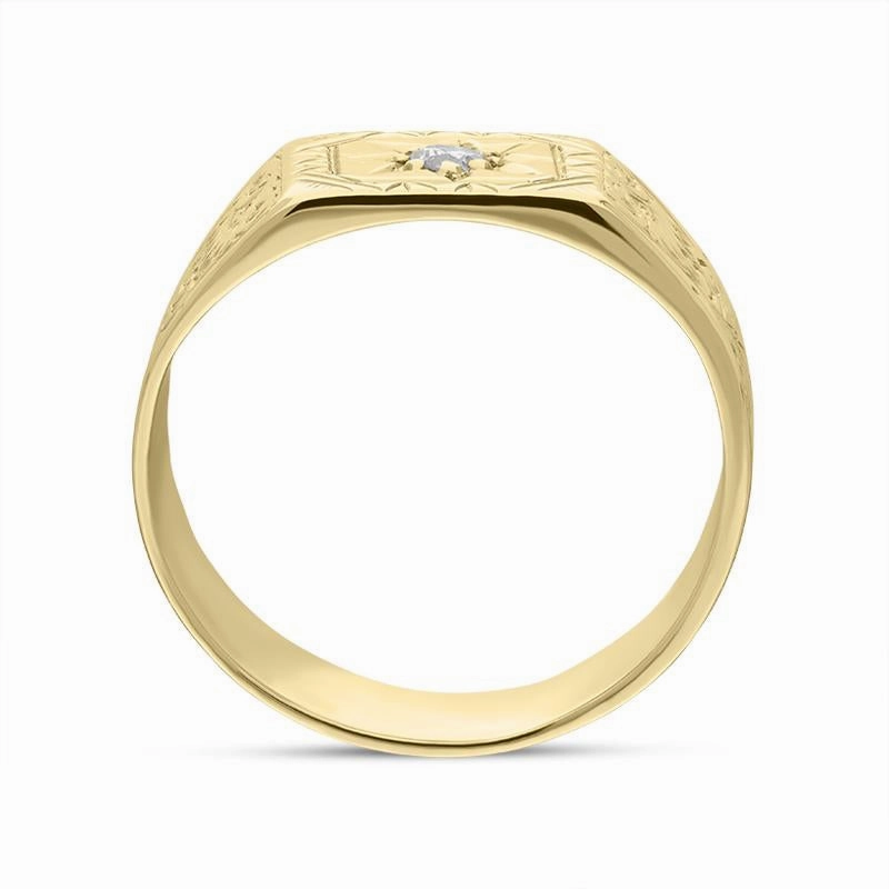18ct Yellow Gold Diamond Carved Square Signet Ring