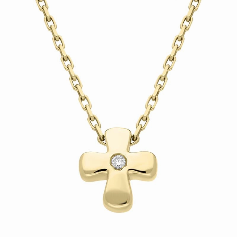 18ct Yellow Gold Diamond Clover Leaf Cross Necklace