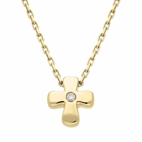 18ct Yellow Gold Diamond Clover Leaf Cross Necklace