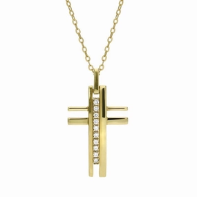 18ct Yellow Gold Diamond Contemporary Cross Necklace
