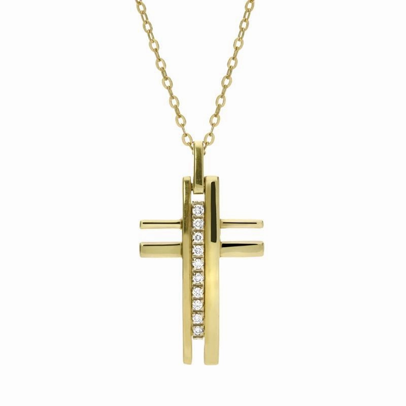 18ct Yellow Gold Diamond Contemporary Cross Necklace