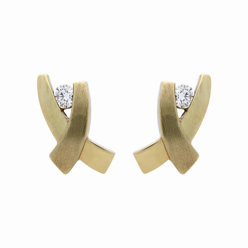 18ct Yellow Gold Diamond Crossover Stud Earrrings