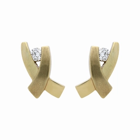 18ct Yellow Gold Diamond Crossover Stud Earrrings