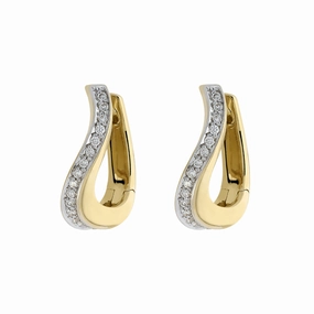 18ct Yellow Gold Diamond Curved Hoop Earrings