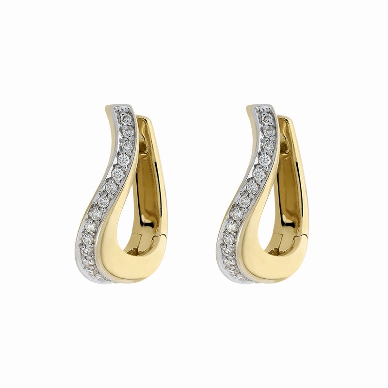 18ct Yellow Gold Diamond Curved Hoop Earrings