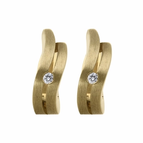 18ct Yellow Gold Diamond Curved Satin Hoop Earrings