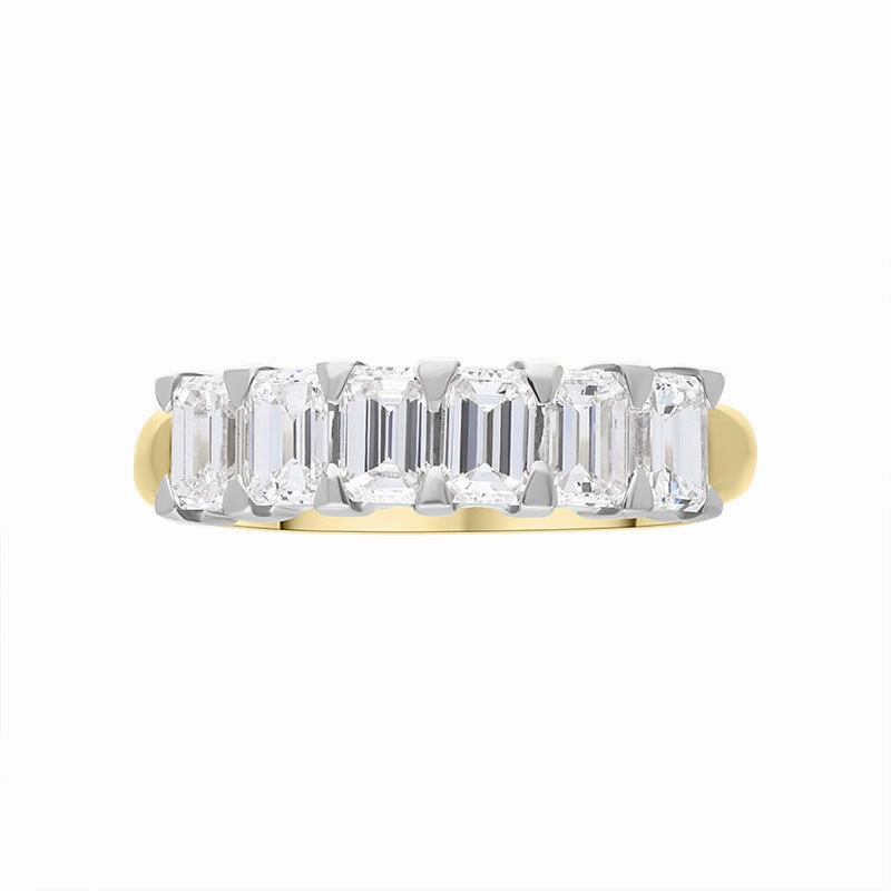 18ct Yellow Gold Diamond Emerald Cut Wedding Half Eternity Ring D