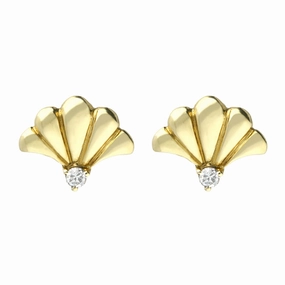 18ct Yellow Gold Diamond Fan Shaped Stud Earrings
